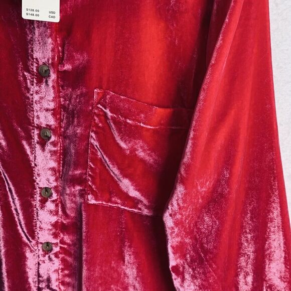 Pilcro Mara Crushed Velvet Relaxed Button Up Shirt Womens Size 4 NWT $128 - Picture 11 of 16